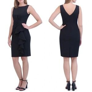 Eliza J Side Drape Laguna Crepe Cocktail Dress, Black, Size 4